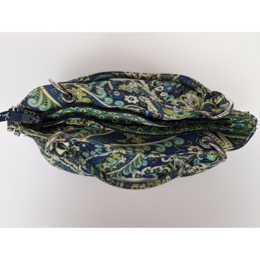 Vera Bradley Rhythm & Blues Shoulder Bag Purse Blue Green Paisley Silver Chain - Picture 6 of 14